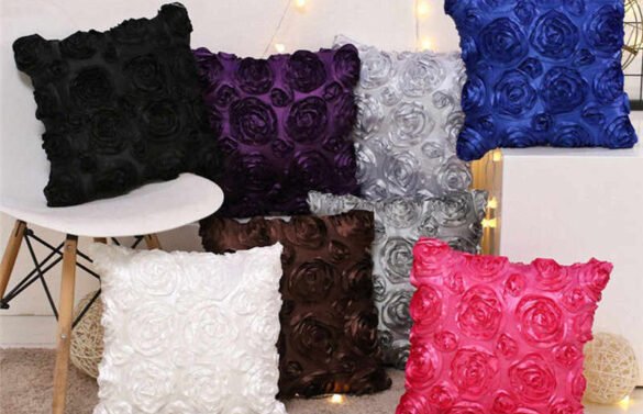 3D Roses Flower Design Satin Bedroom Wedding Party Cushion Covers / Throw pillow covers 16x16 inches (41x41cm)