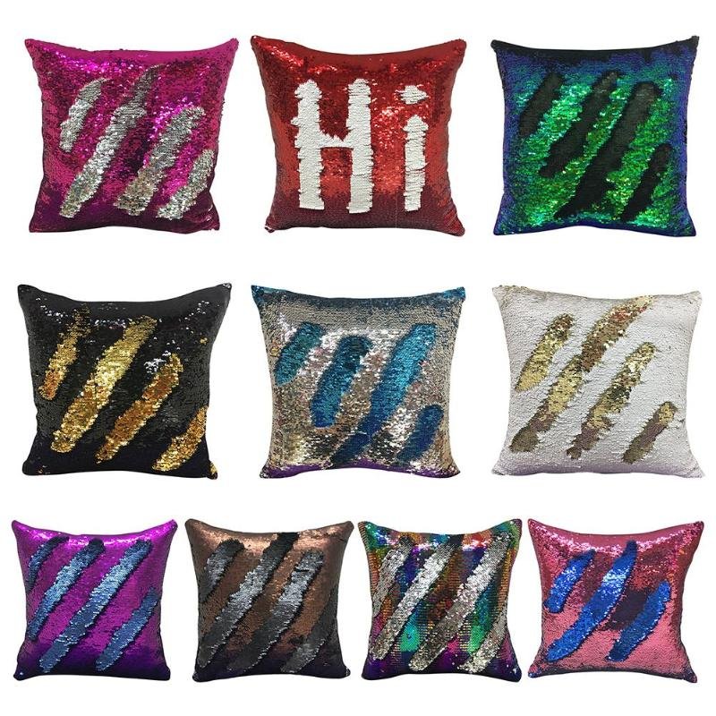 40-40cm-Magical-Throw-Pillowcase-DIY-Mermaid-Sequin-Cushion-Cover-Color-Changing-Reversible-Pillow-Case-For Reversible Sequin Magic Mermaid Color Changing Home Decor Sofa Cushion Covers/ Throw Pillow Covers 16x16 Inches ( 40x40cm) - Image 1