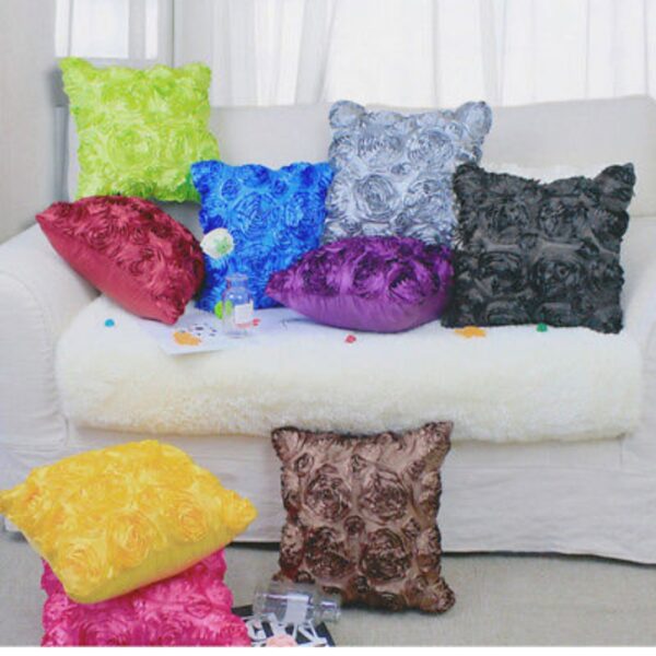 3D Roses Flower Design Satin Bedroom Wedding Party Cushion Covers / Throw pillow covers 16x16 inches (41x41cm)