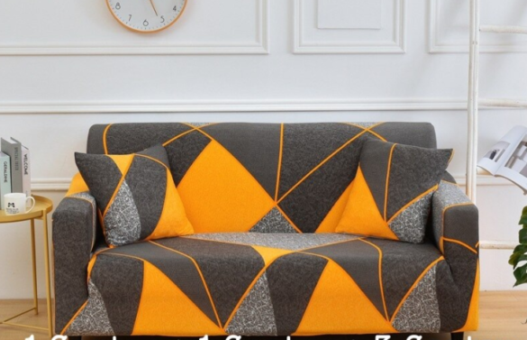Yellow Line Spandex Polar Fleece Super Elastic Stretch Sofa Cover Slipcover Couch Living Room 1/2/3 Seater