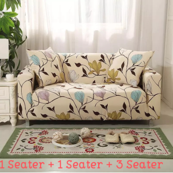 Cream Floral Design Spandex Polar Fleece Super Elastic Stretch Sofa Cover Slipcover Couch Living Room 1/2/3 Seater Sofa Coush Cover Full Set