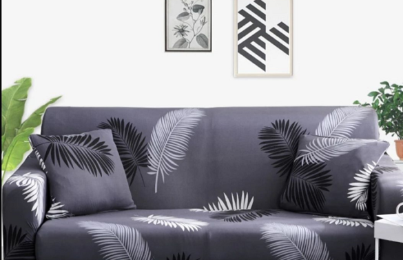 Gray Floral Design Spandex Polar Fleece Super Elastic Stretch Sofa Cover Slipcover Couch Living Room 1/2/3 Seater Sofa Couch Cover Full Set